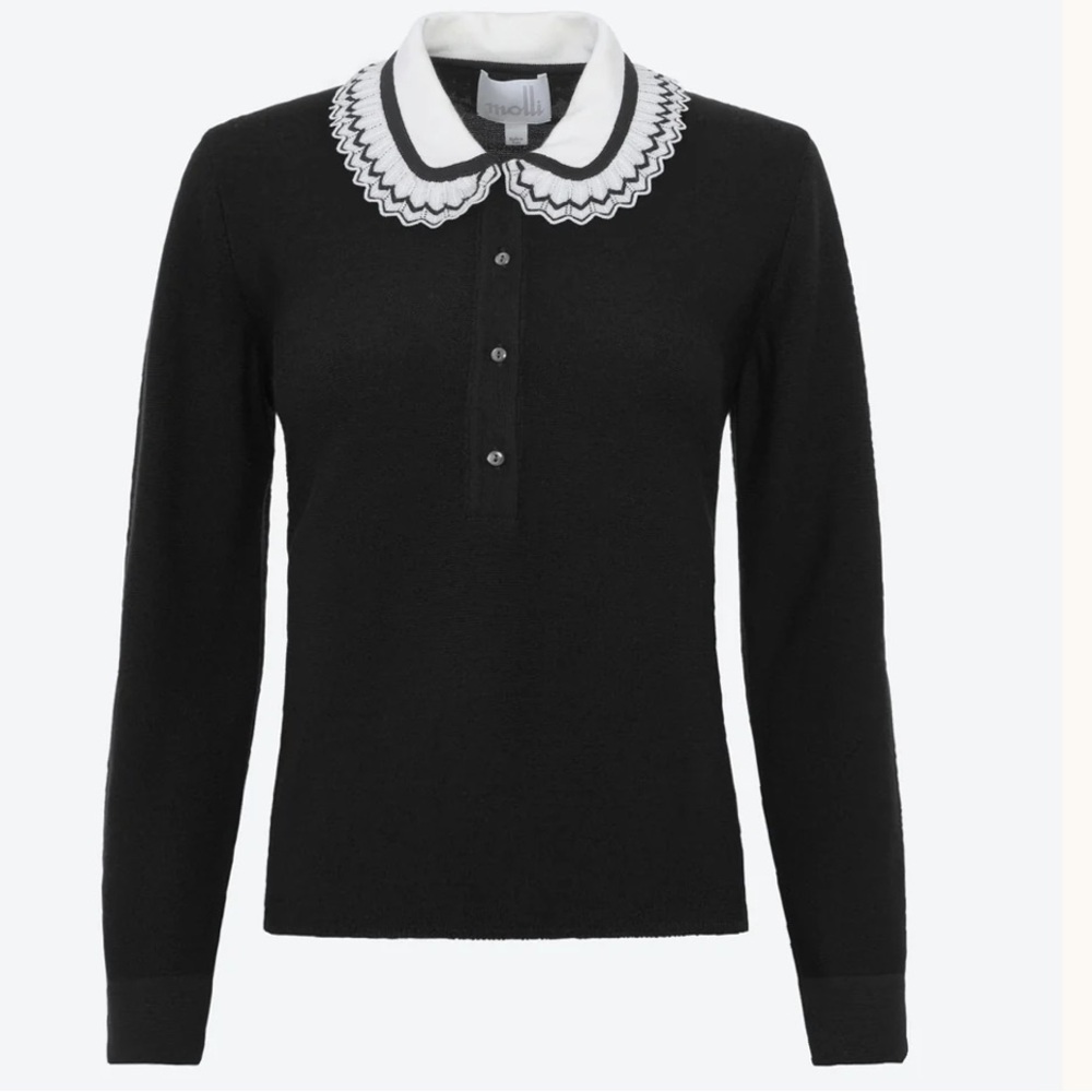 Molli ruffled collar knit shirt sweater top size medium Z401